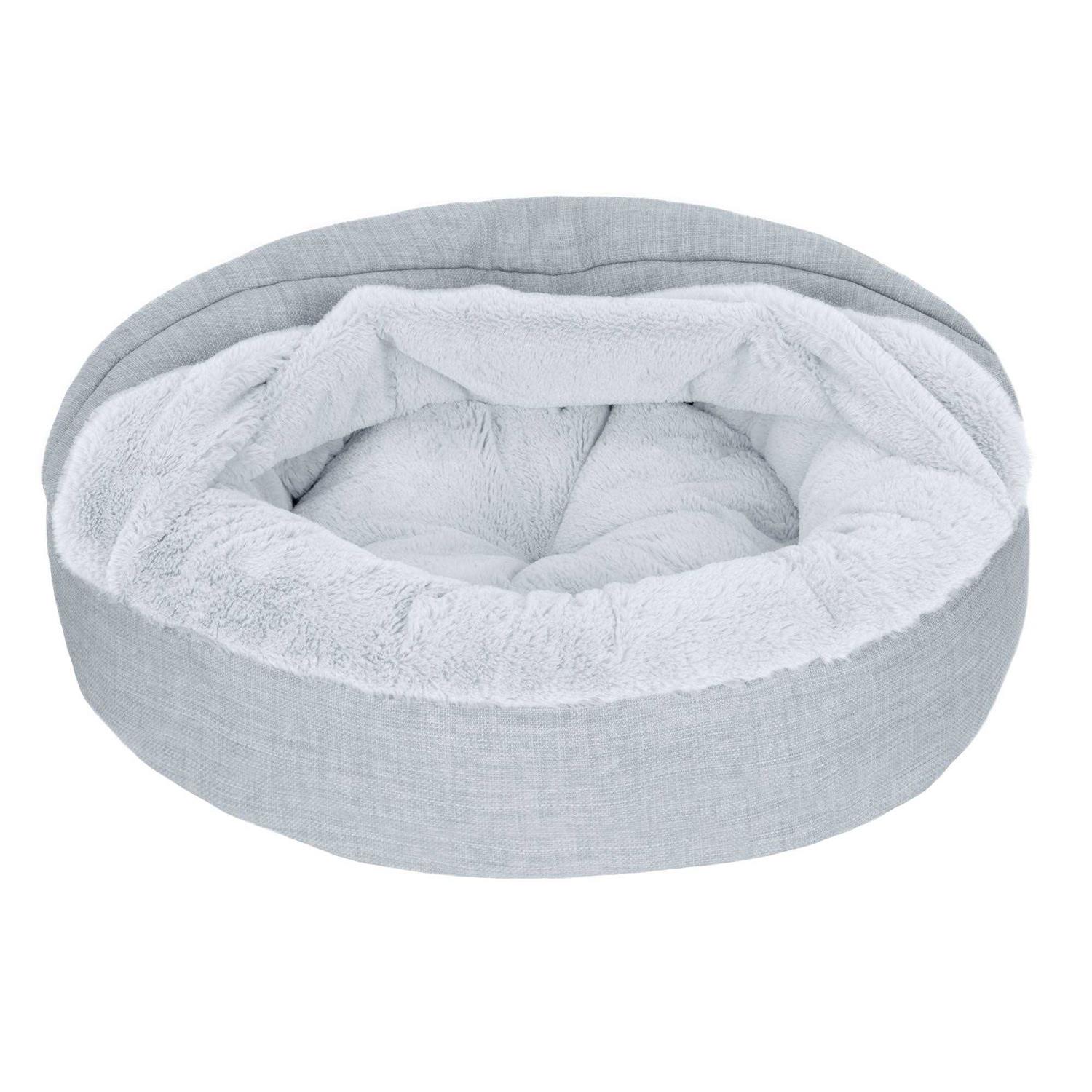 FurHaven Pet Products Plush & Performance Linen Hooded Donut Pet Bed for Dogs & Cats - Healthber