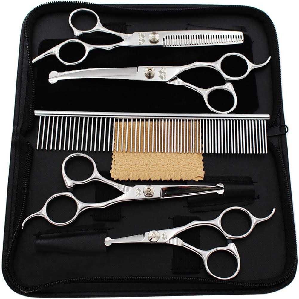 iSeaFly Dog Grooming Scissors Kit with Round Tip Set of 5 Cat Dog Scissors - Healthber
