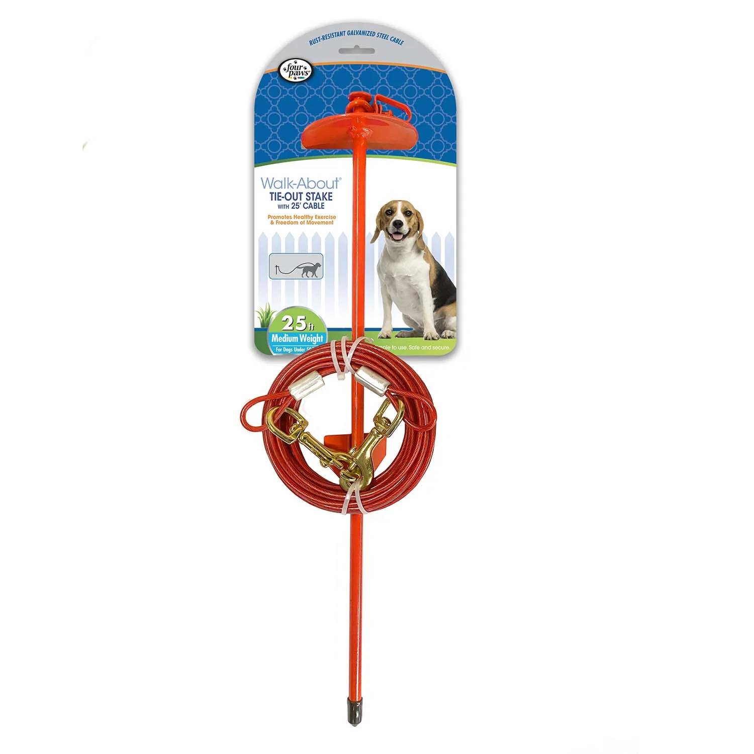 Roam About Dog Tie Out Stake with Cable, Red, 25 Ft - Healthber