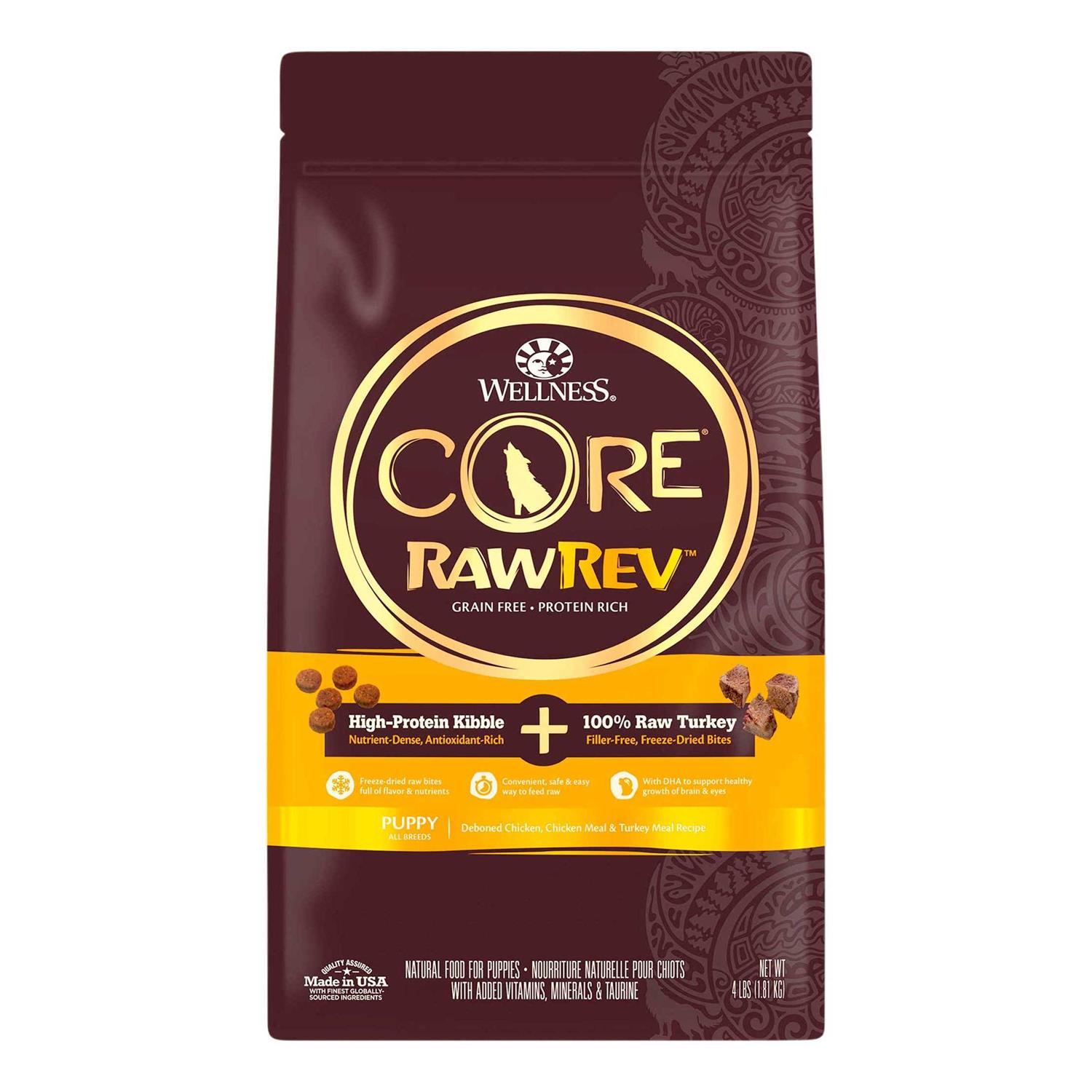 Wellness CORE RawRev Grain Free Natural Deboned Chicken with Freeze Dried Turkey Recipe Dry Puppy Food - Healthber