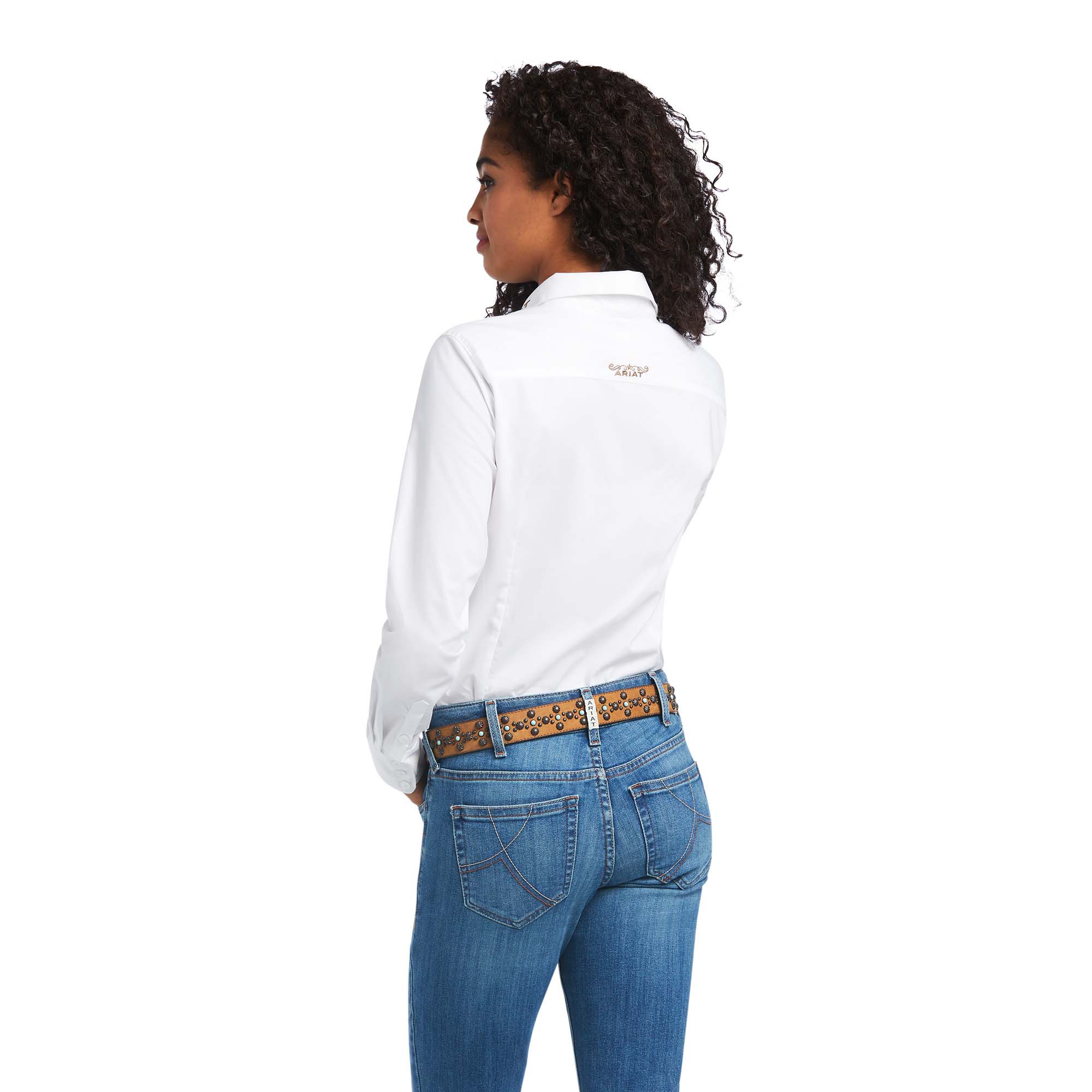 Ariat Women's Team Kirby Stretch Shirt, White with Leopard - Healthber