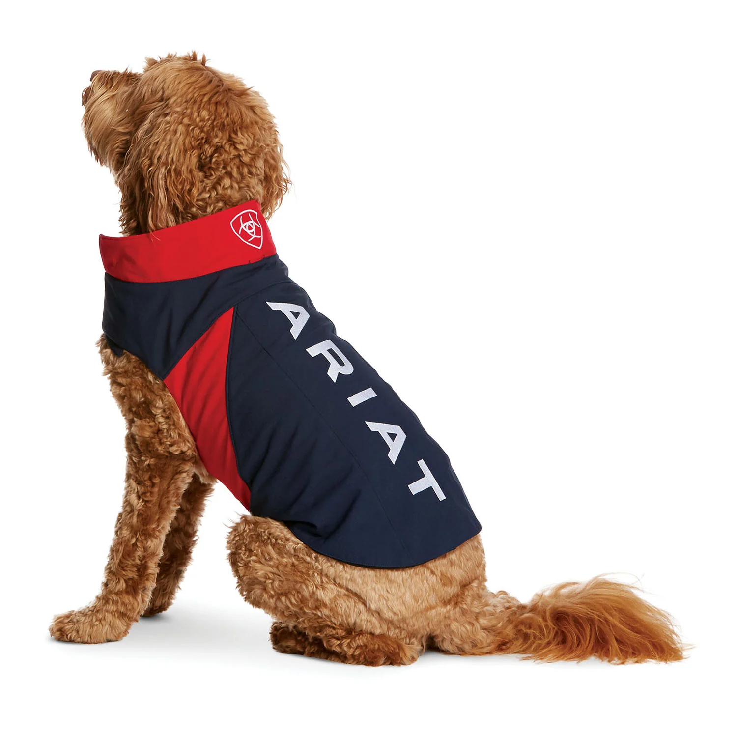 Ariat Team Softshell Dog Jacket, Navy/Red, Large - Healthber