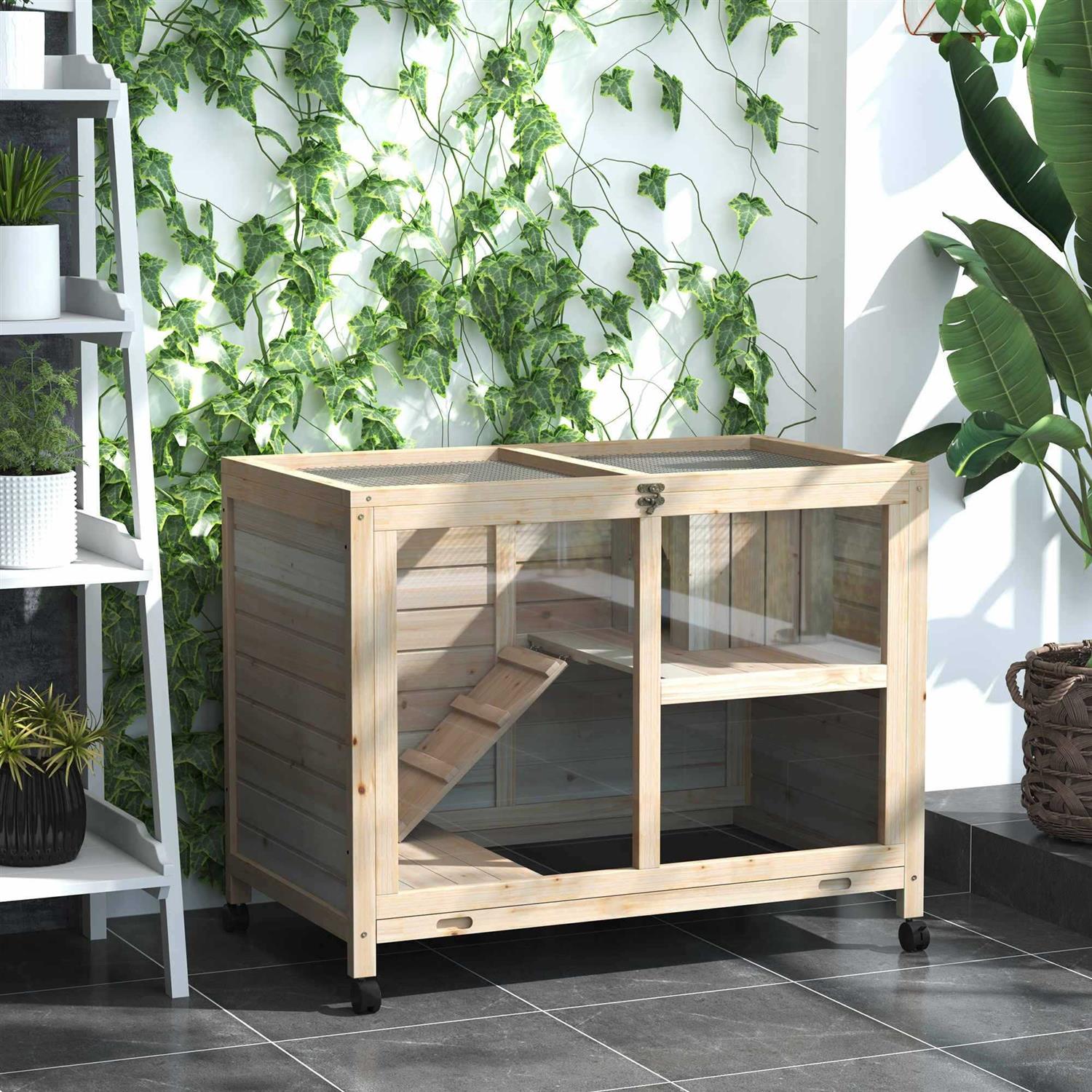 PawHut 2-Story Wooden Rabbit Hutch - Healthber