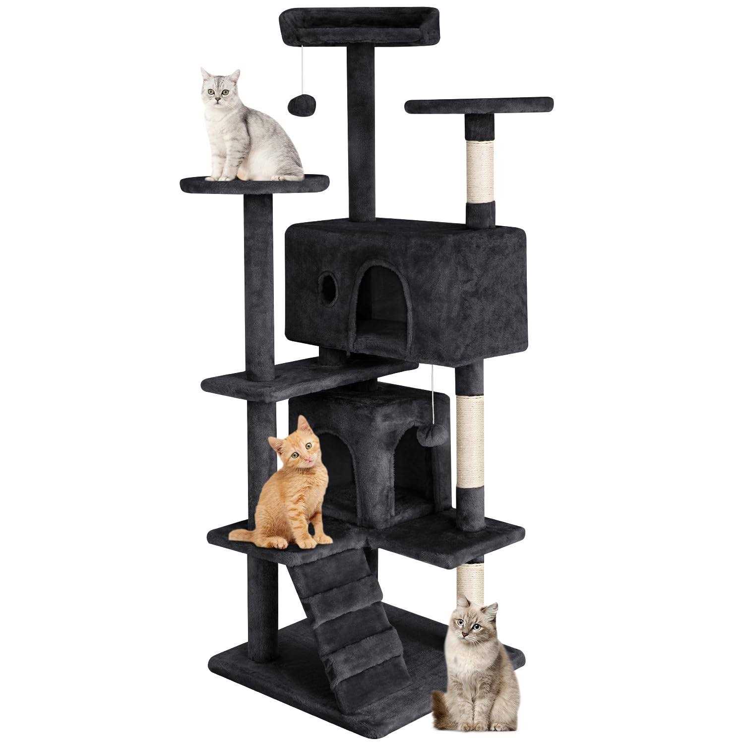 PayLessHere Cat Tree 54in Cat Tower with Cat Scratching Post,Multi-Level Cat Condo Stand House Furniture Kitty Activity Center with Furry Ball Toys - Healthber