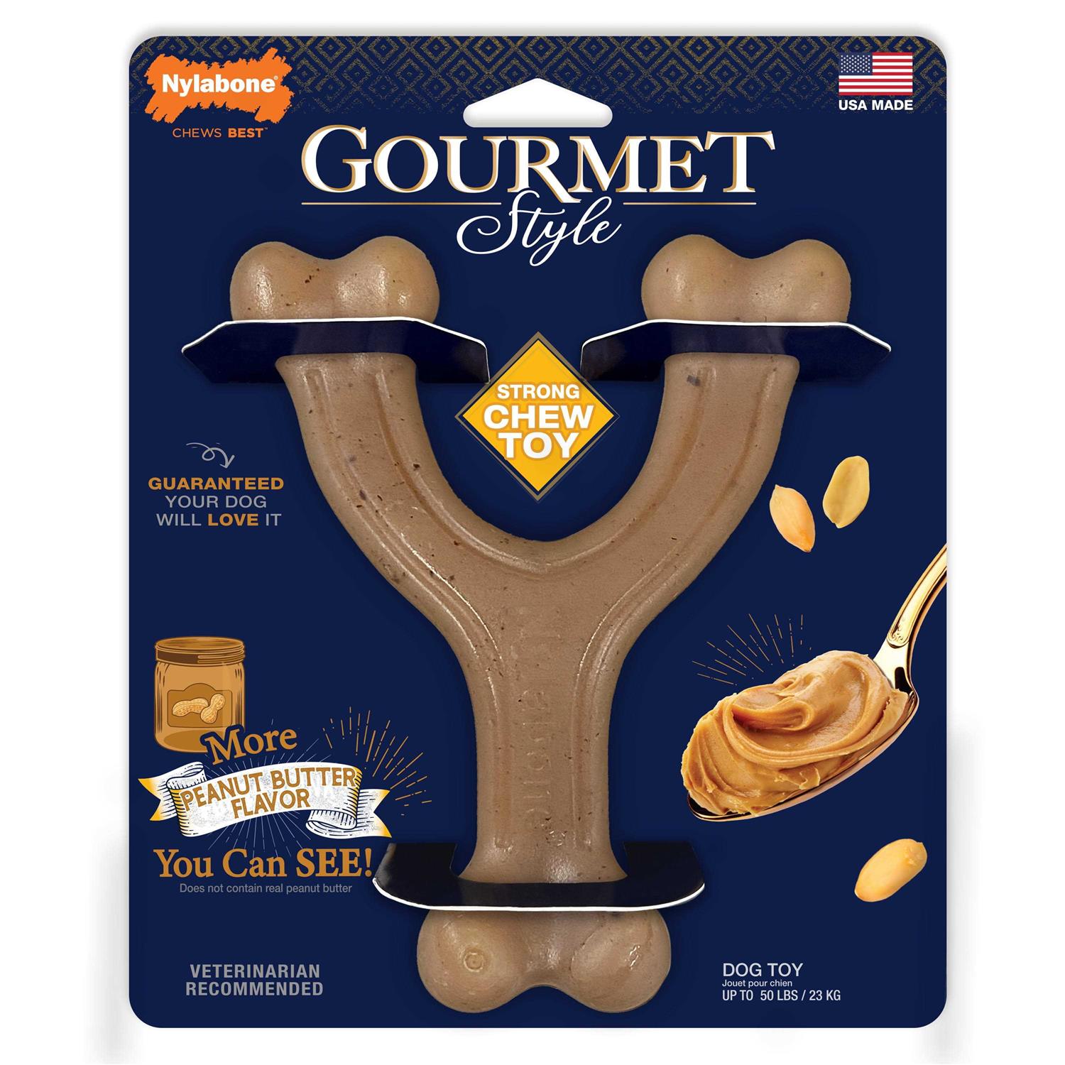 Nylabone Gourmet Style Strong Wishbone Dog Chew Toy Peanut Butter Small/Regular - Healthber