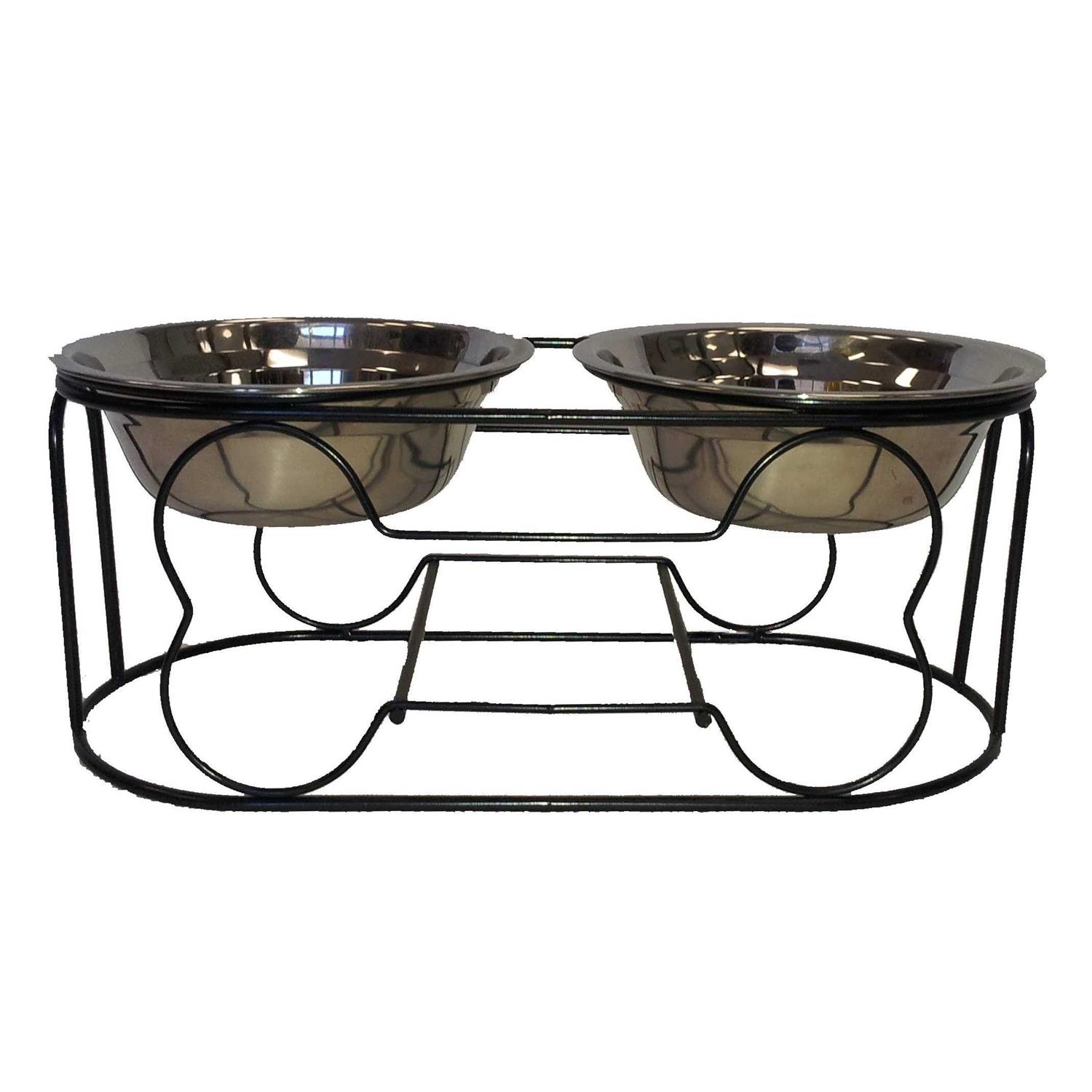 YML Wrought Iron Stand with Double Stainless Steel Feeder Bowls - Healthber