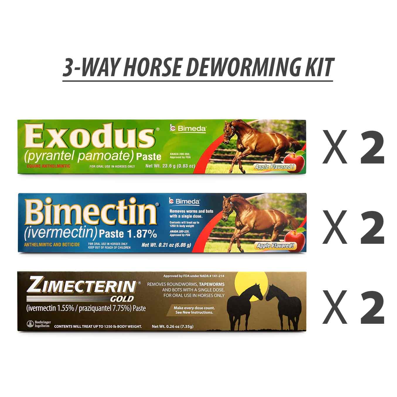 3-Way Horse Deworming Kit (6 Tubes Included) - Healthber