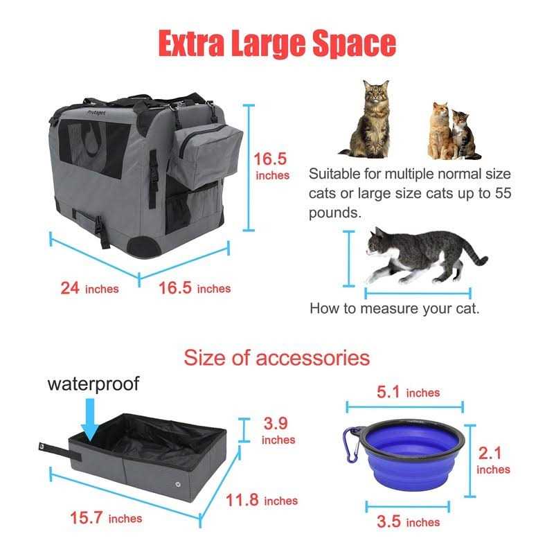 Prutapet Large Cat Carrier Soft-Sided Portable Pet Crate for Car Traveling with Collapsible Litter Box and Bowl - Healthber