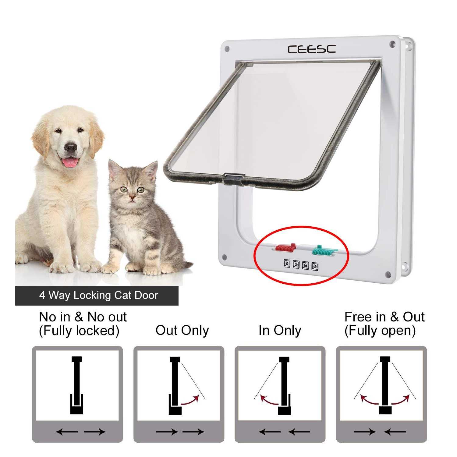 CEESC Extra Large Cat Door 4 Way Locking Large Cat Door for Interior Exterior Doors - Healthber