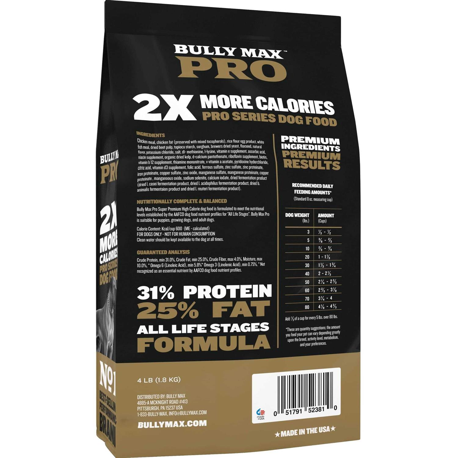Bully Max Pro Series 31/25 High Calorie Dog Food - Healthber