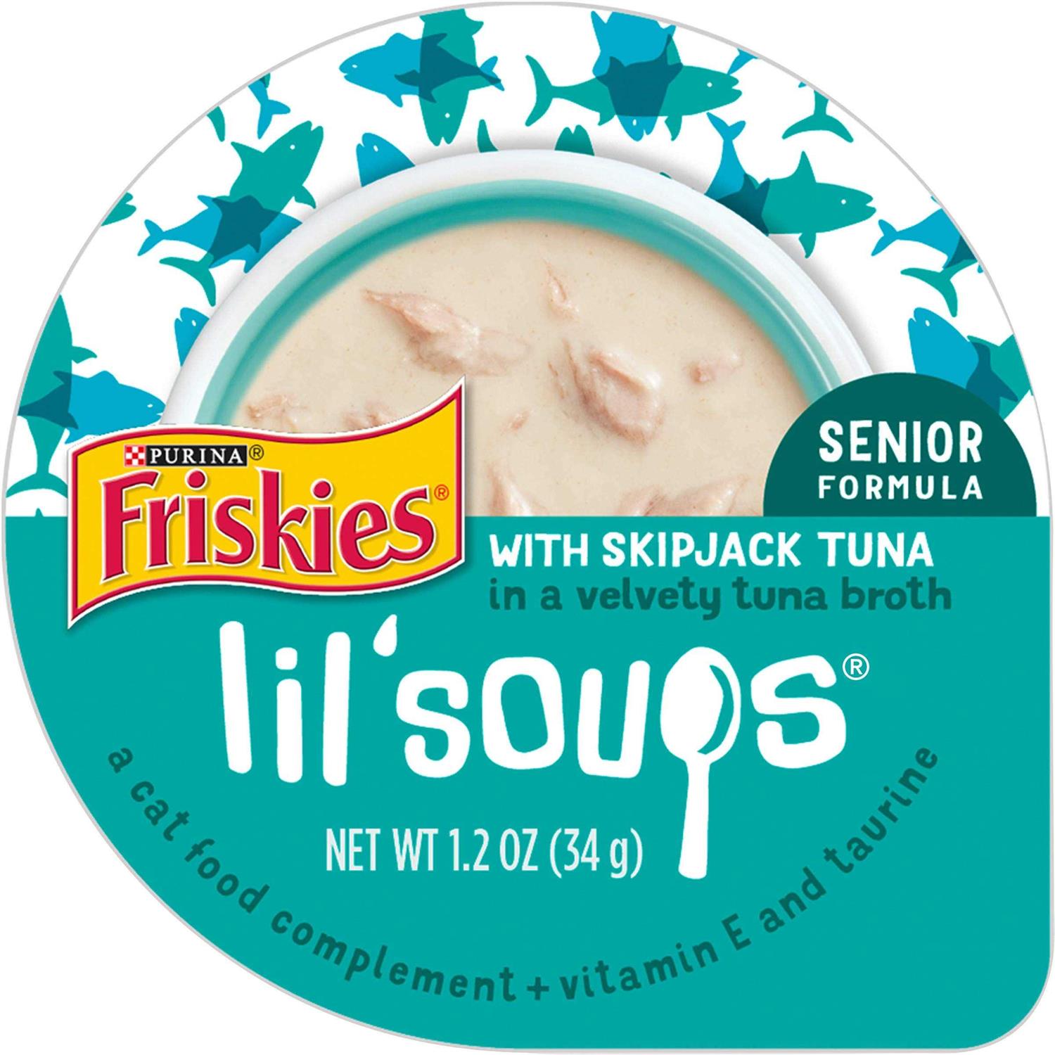 Purina Friskies Natural Grain Free Senior Broth Wet Cat Food Complement Lil’ Soups Skipjack Tuna - Healthber