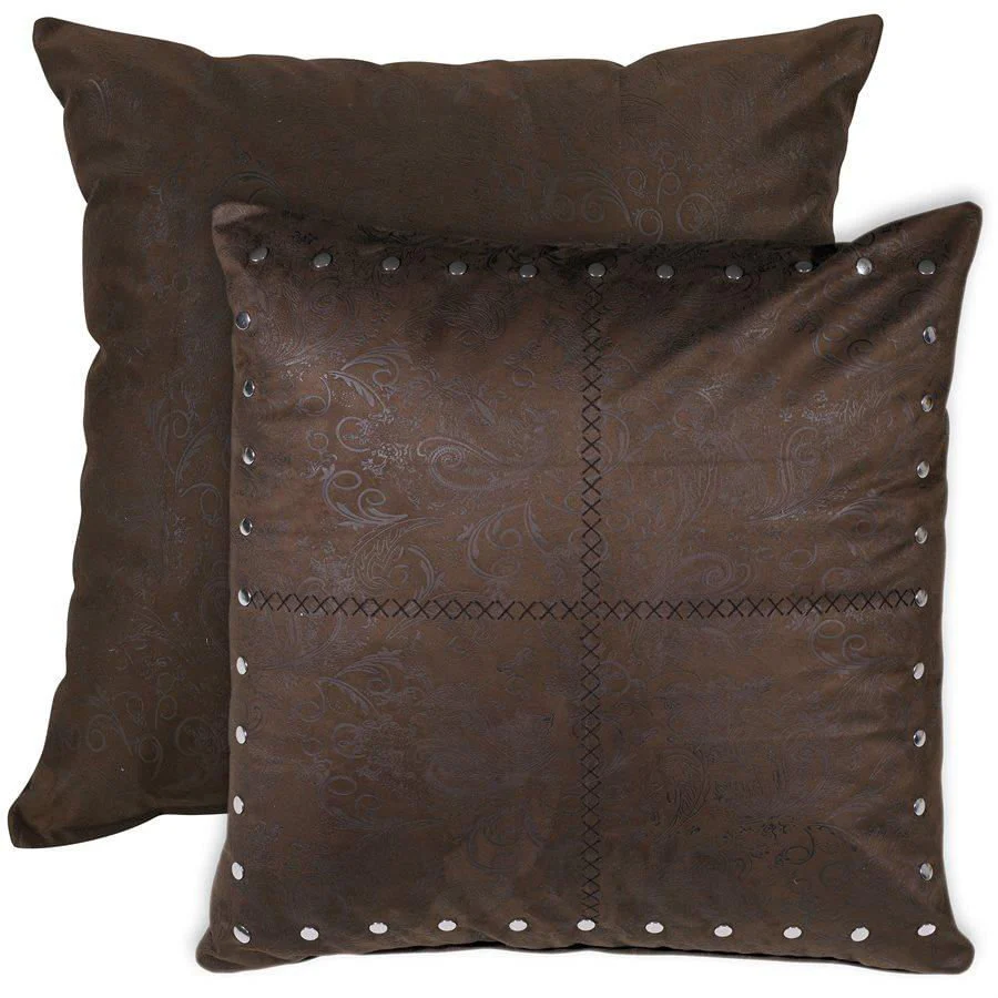 Tucson Chocolate Studded Reversible Faux Leather Euro Sham - Healthber