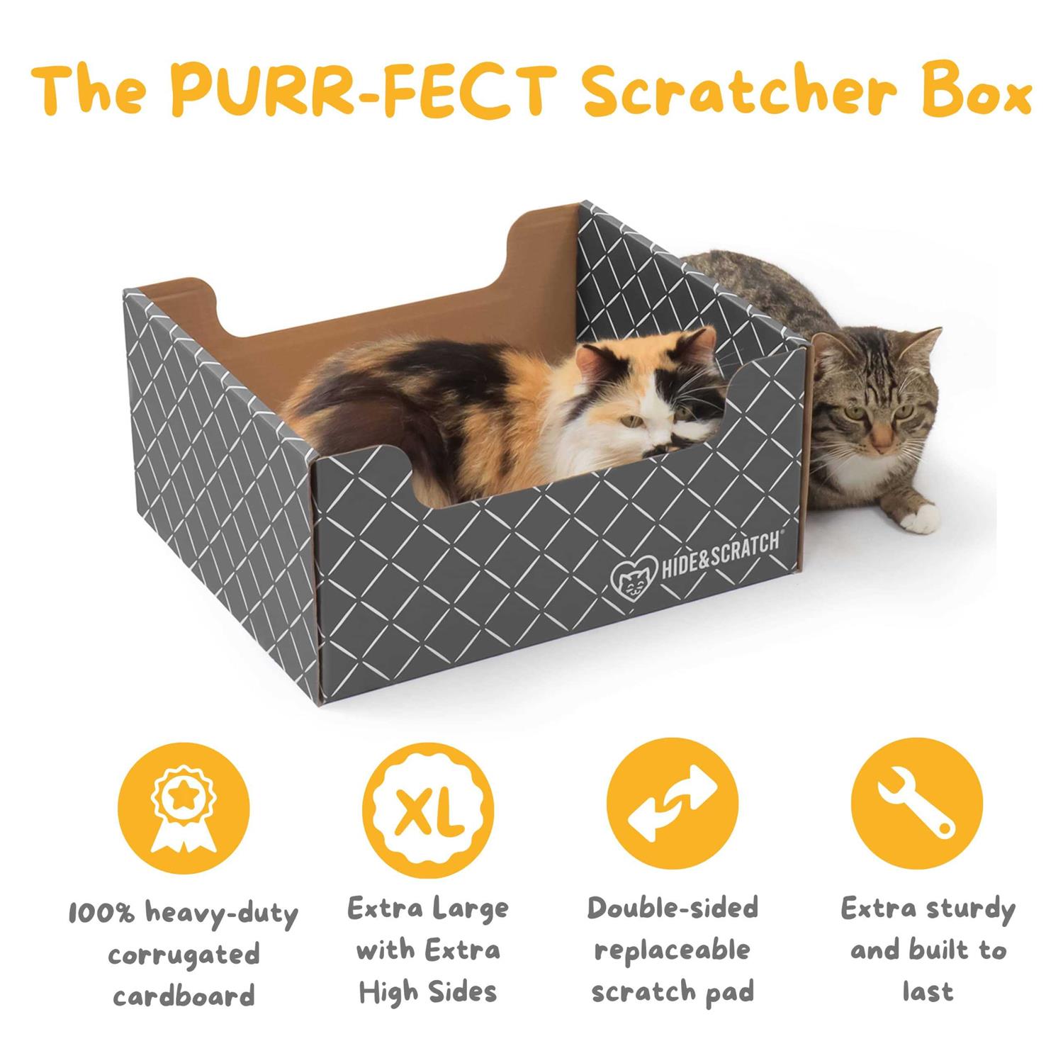 Hide & Scratch Extra-Large Heavy Duty Cardboard Cat Scratcher and Lounger Box with Refillable Scratch Pad - Healthber