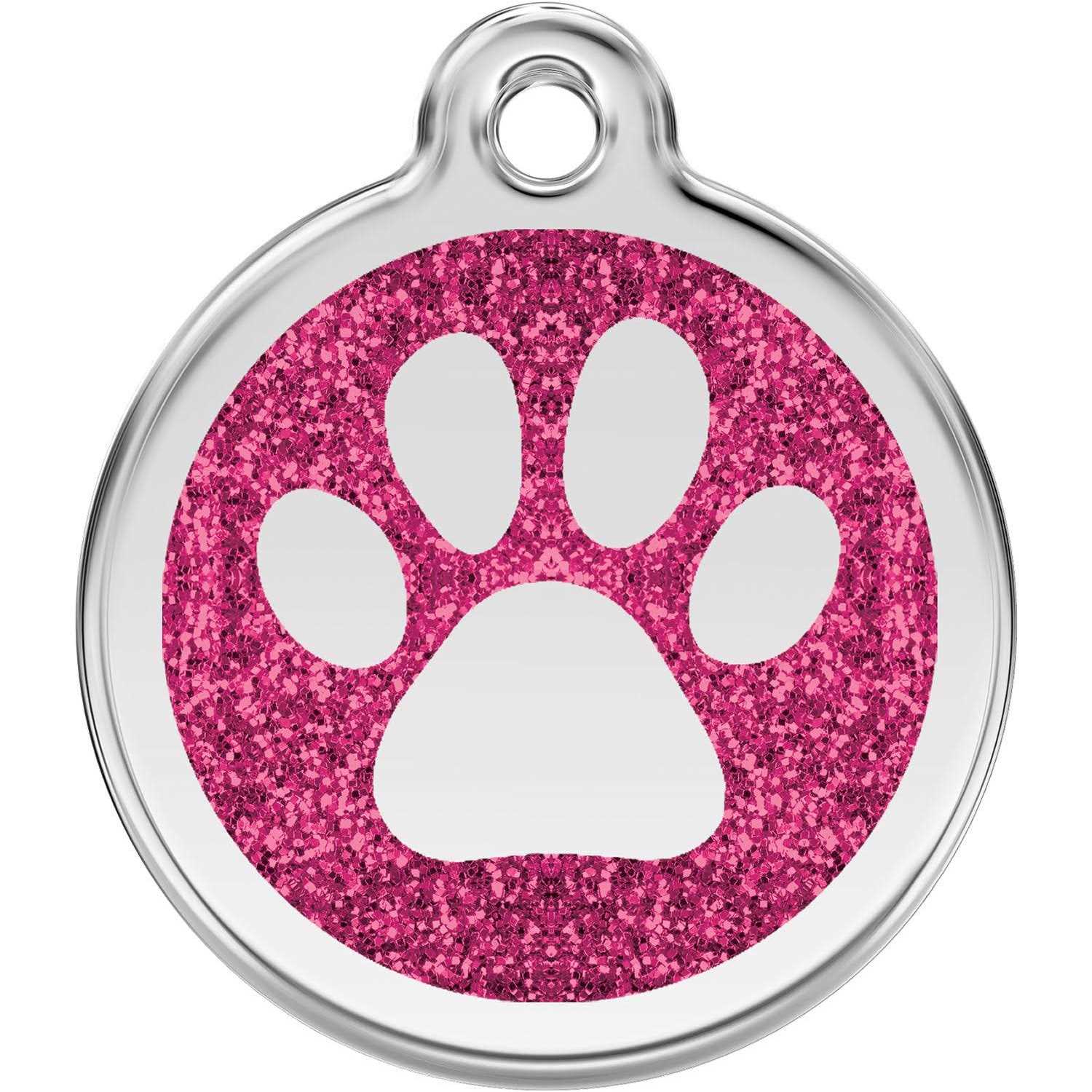 Red Dingo Glitter Stainless Steel Dog ID Tag — Paw Print - Healthber