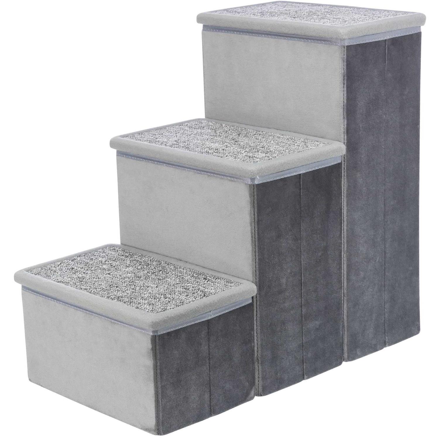TRIXIE Velour Foldable 3-Step Pet Stairs with Storage - Healthber