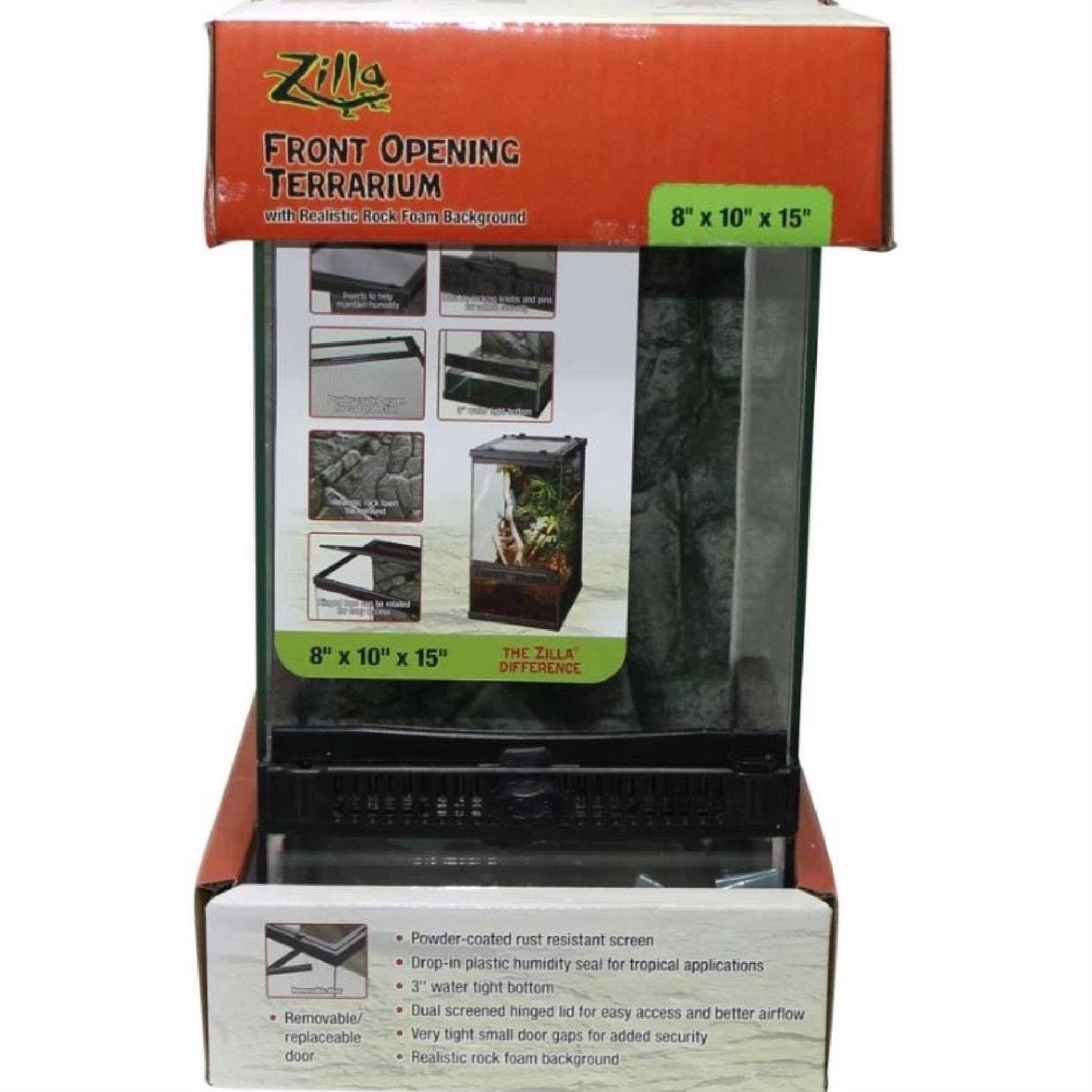 Zilla Front Opening Terrarium with Realistic Rock Foam Background - Healthber