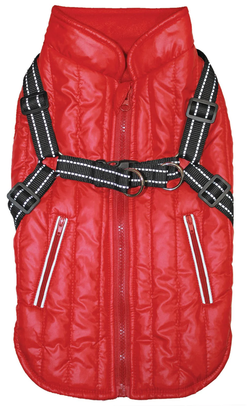 Fleece-Lined Puffy Parka Dog Jacket with Built-In Harness - Healthber