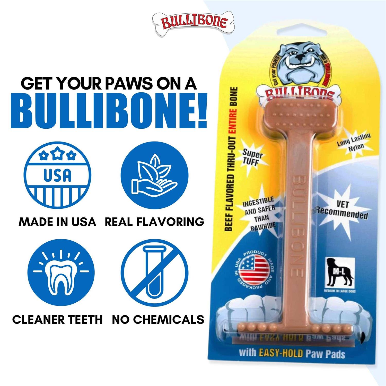Bullibone Nylon Dog Chew Toy Nylon Bone Improves Dental Hygiene Easy to Grip Bottom and Permeated with Flavor - Healthber