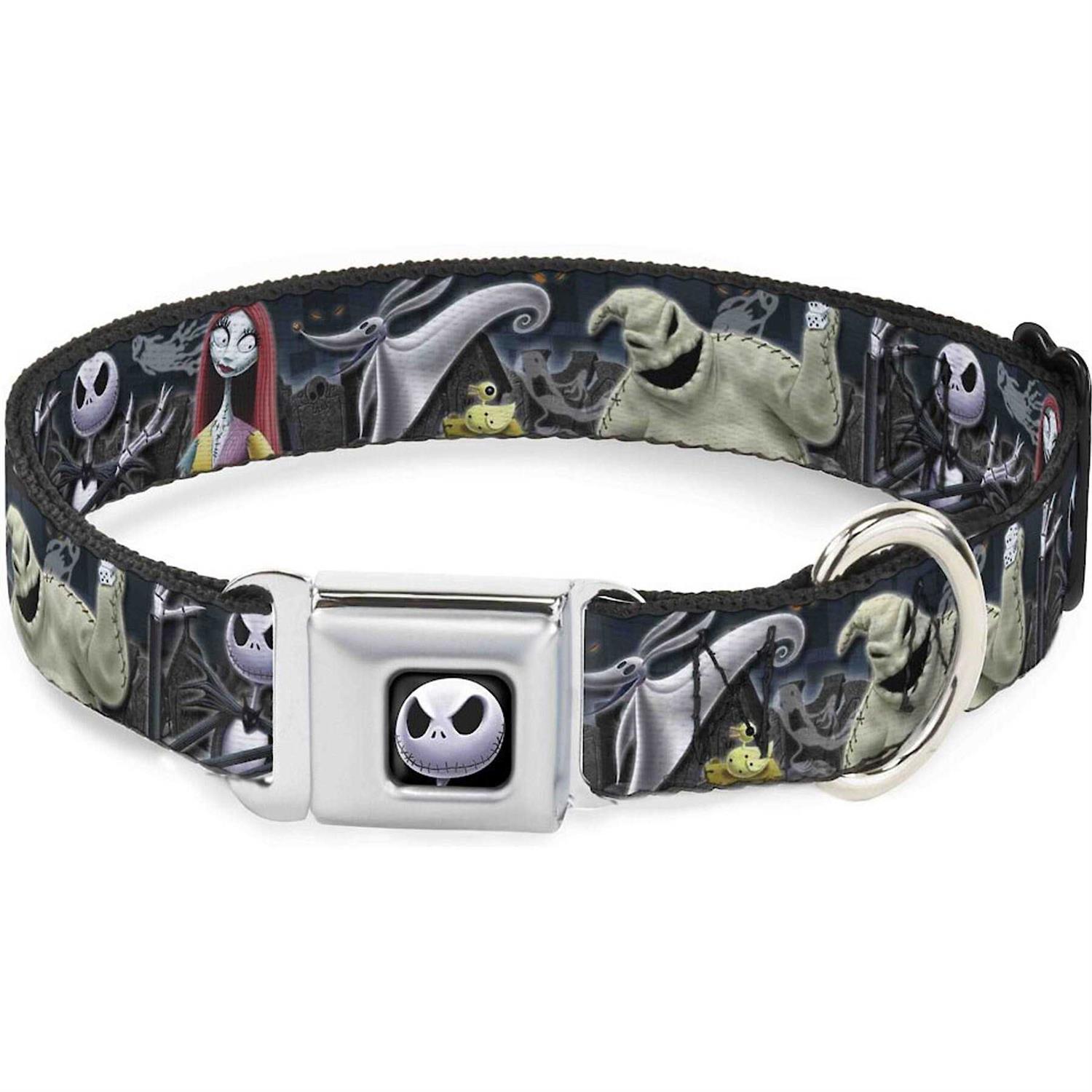Buckle-Down Dog Collar Seatbelt Buckle Nightmare Before Christmas 4 Character Group Cemetery Scene Wide - Healthber