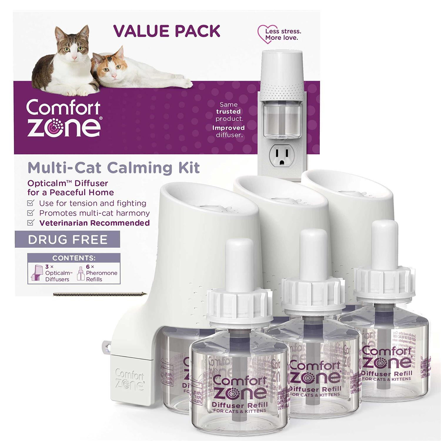Comfort Zone Multicat Calming Diffuser Kit, Cat Pheromone 3 Diffusers and 6 Refills-48ml - Healthber