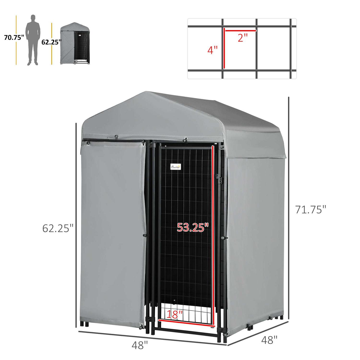 212 Main PawHut 4 x 4 x 6 ft. Outdoor Dog Kennel with Waterproof Canopy - Healthber