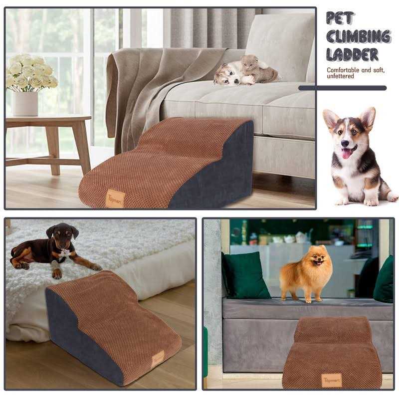 Topmart High Density Foam Dog Ramp&Steps 2 Tiers High,Non-Slip Dog Stairs,Soft Foam Dog Ladder Best for Dogs - Healthber