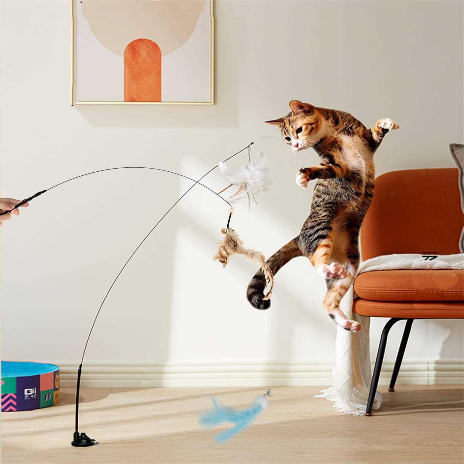 TINGIC Cat Toy Wand Auto Interactive Toys for Indoor Cat 6 in 1 Hands-Free Natural Bird Feather Ball Toys - Healthber