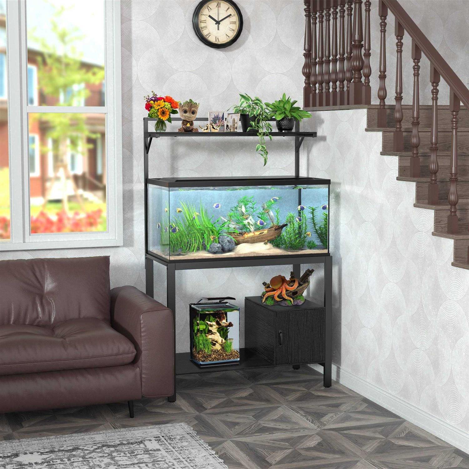 Gdlf 40-50 Gallon Fish Tank Stand with Plant Shelf Metal Aquarium Stand with Cubby Storage - Healthber