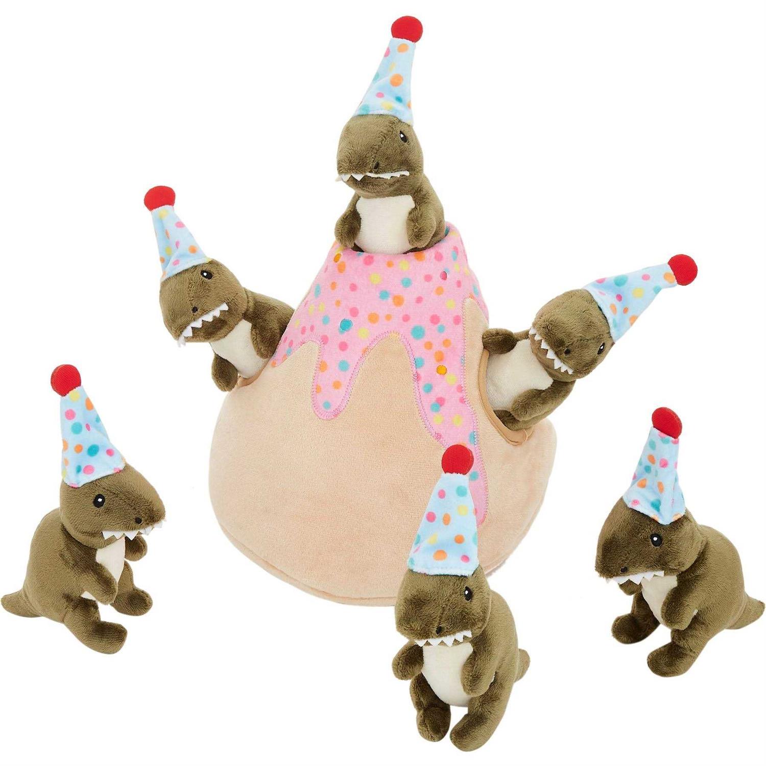 Frisco Birthday Volcano & Dinosaurs Hide & Seek Puzzle Plush Squeaky Dog Toy - Healthber