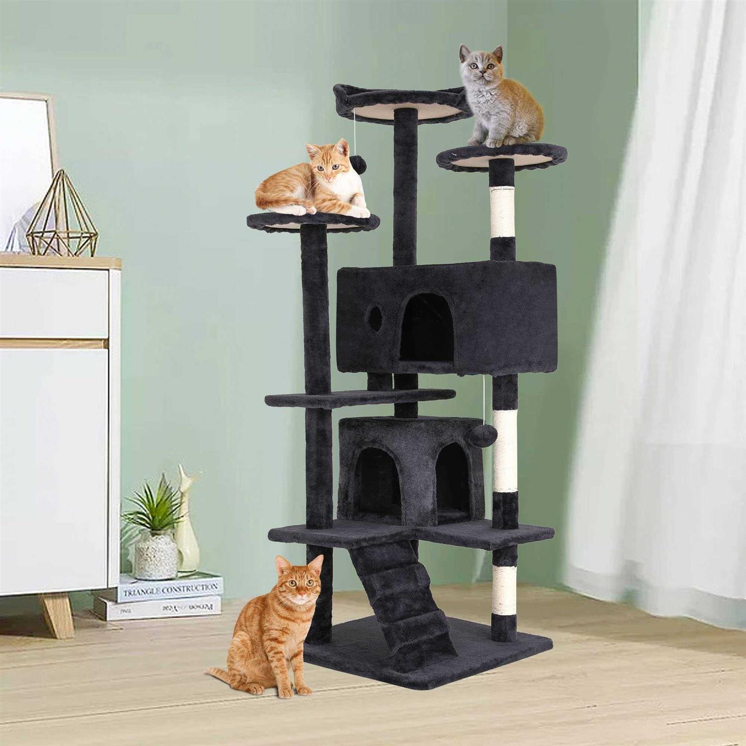 Bestpet 54in Cat Tree Tower with Cat Scratching Posts Stand House Cat Condo with Funny Toys - Healthber