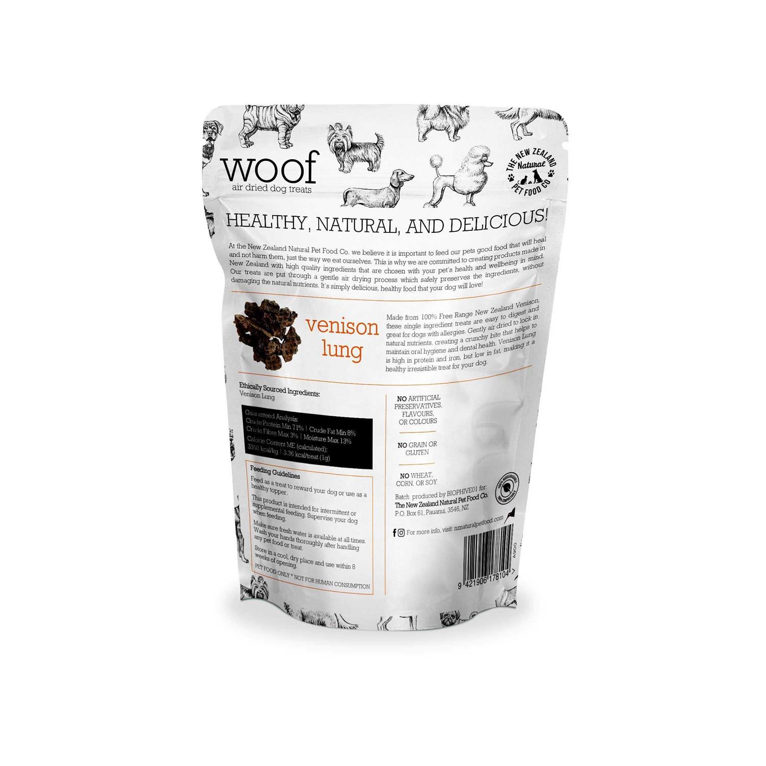 The New Zealand Natural Pet Food Co. Woof Venison Lung Air Dried Dog Treat - Healthber