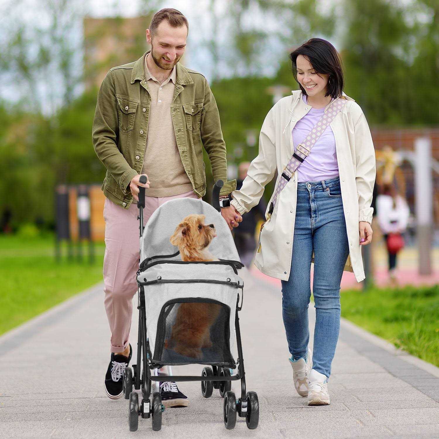 Pet Dog Stroller, Wedyvko 4 Wheels Foldable Dogs and Cat Strollers with Cup Holder for Small and Medium Cats - Healthber