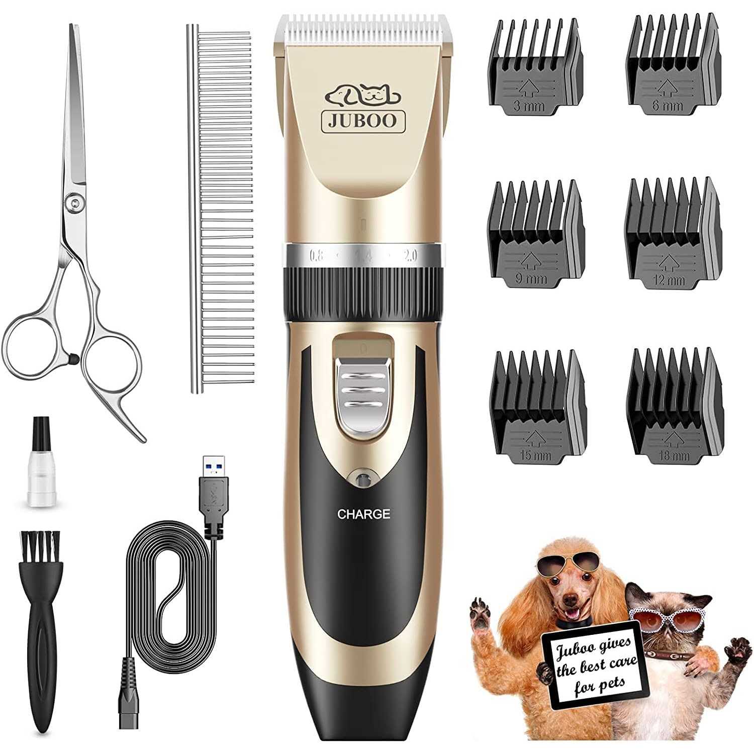 Juboo Dog Clippers Low Noise Professional Rechargeable Cordless Quiet Dog Grooming Kit for Cats Pets - Healthber