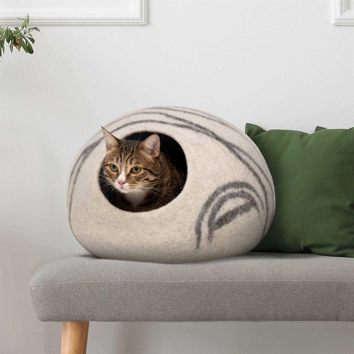 MEOWFIA Premium Felt Cat Bed Cave Handmade 100% Merino Wool Bed for Cats and Kittens - Healthber