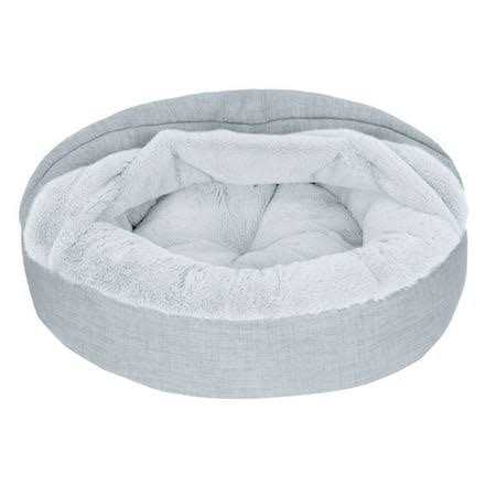FurHaven Pet Products Plush & Performance Linen Hooded Donut Pet Bed for Dogs & Cats - Healthber