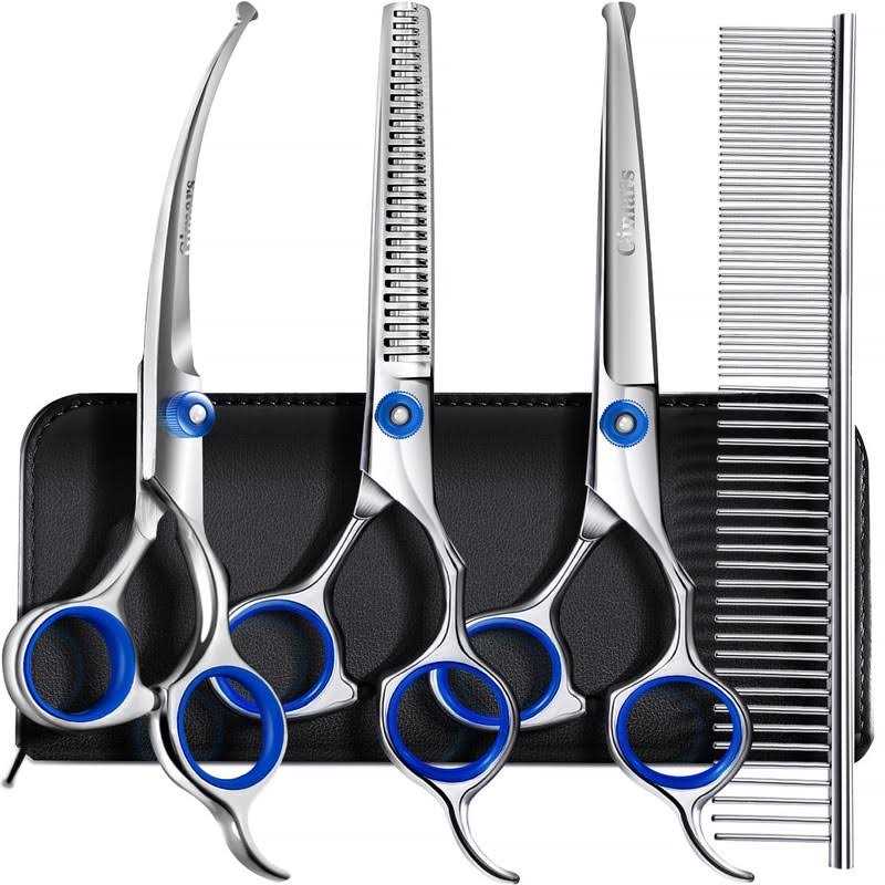 Gimars Professional 5 in 1 Grooming Scissors for Dogs 4CR with Safety Round Tip - Healthber
