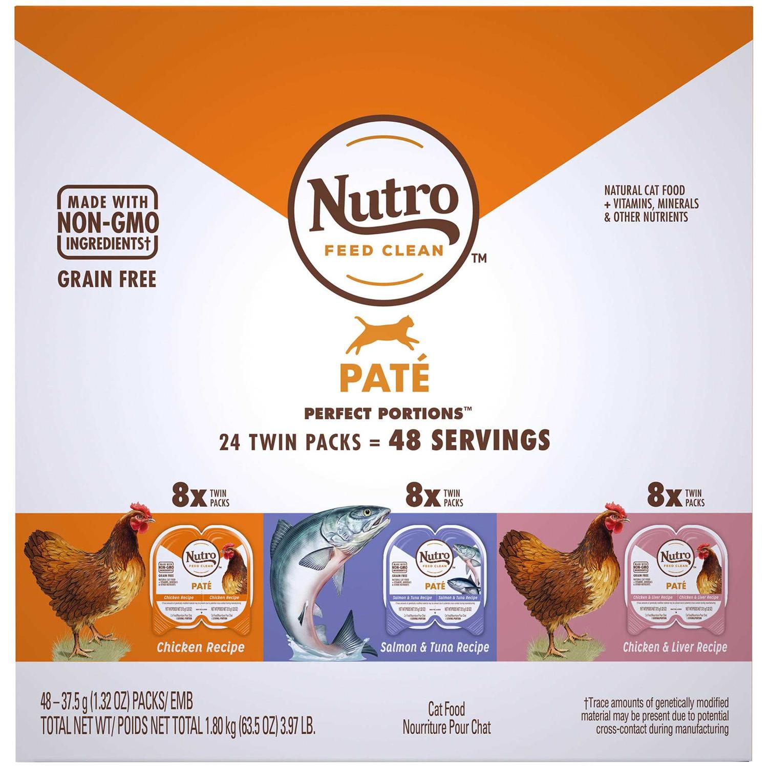 Nutro Perfect Portions Grain Free Chicken, Salmon & Tuna and Chicken & Liver Wet Cat Food Pate Variety Pack - Healthber