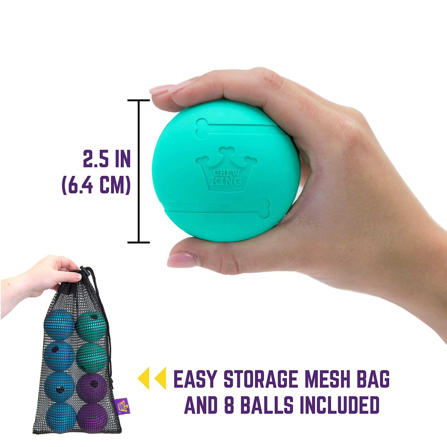 Chew King 2.5 Durable Rubber Fetch Balls Dog Toy - Healthber