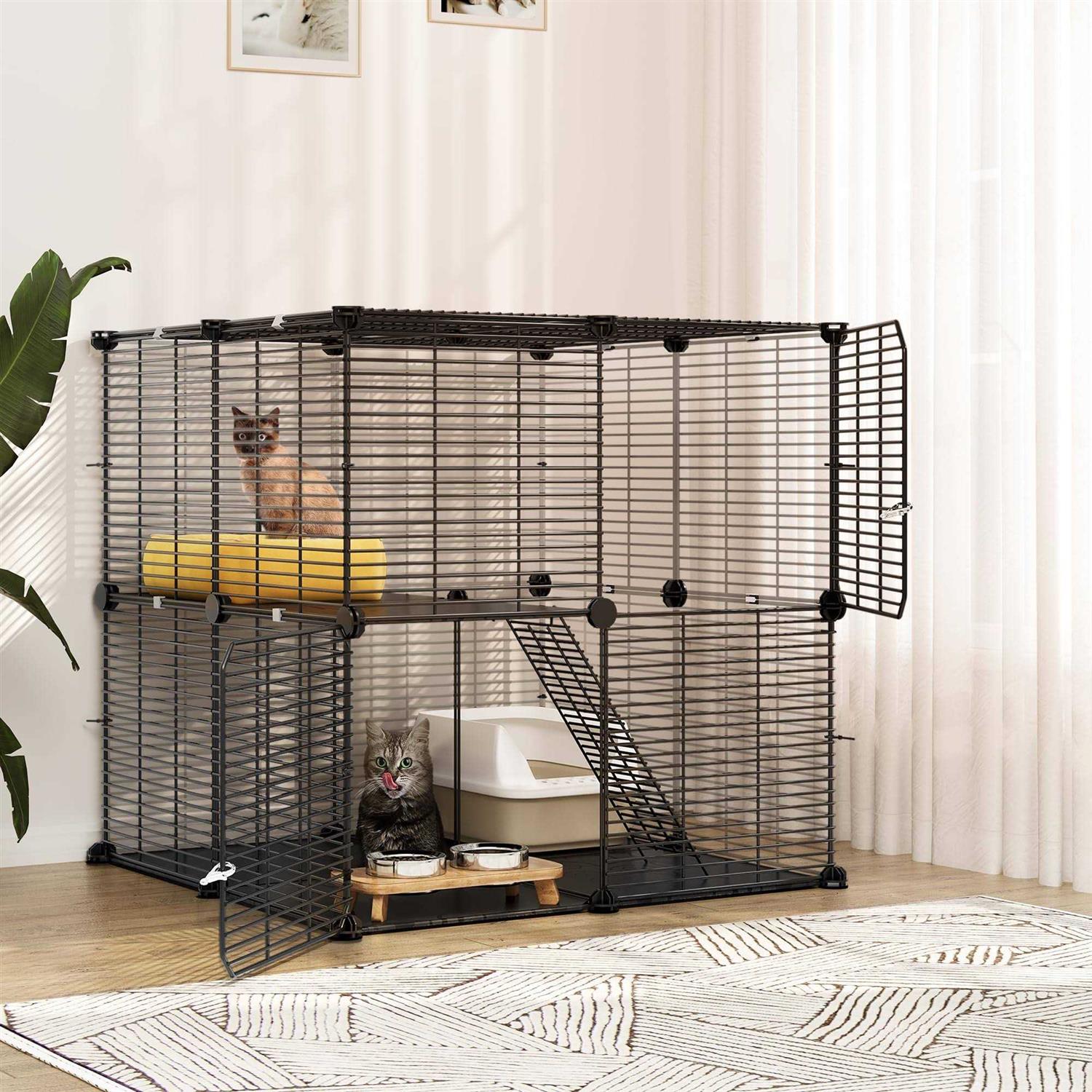 YITAHOME Cat Cage 2 Tier Indoor Cat Kitten Cage DIY Pet Playpen Metal Kennel - Healthber