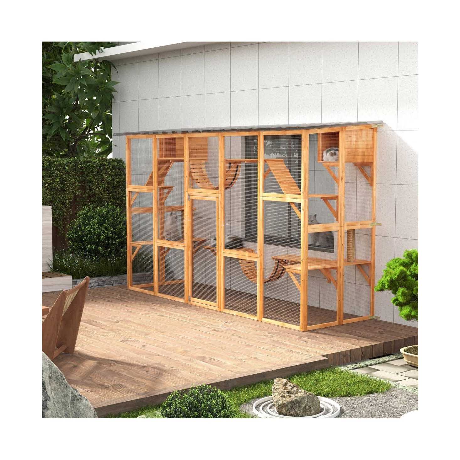 PawHut Outdoor Cat House Wooden Catio - Healthber