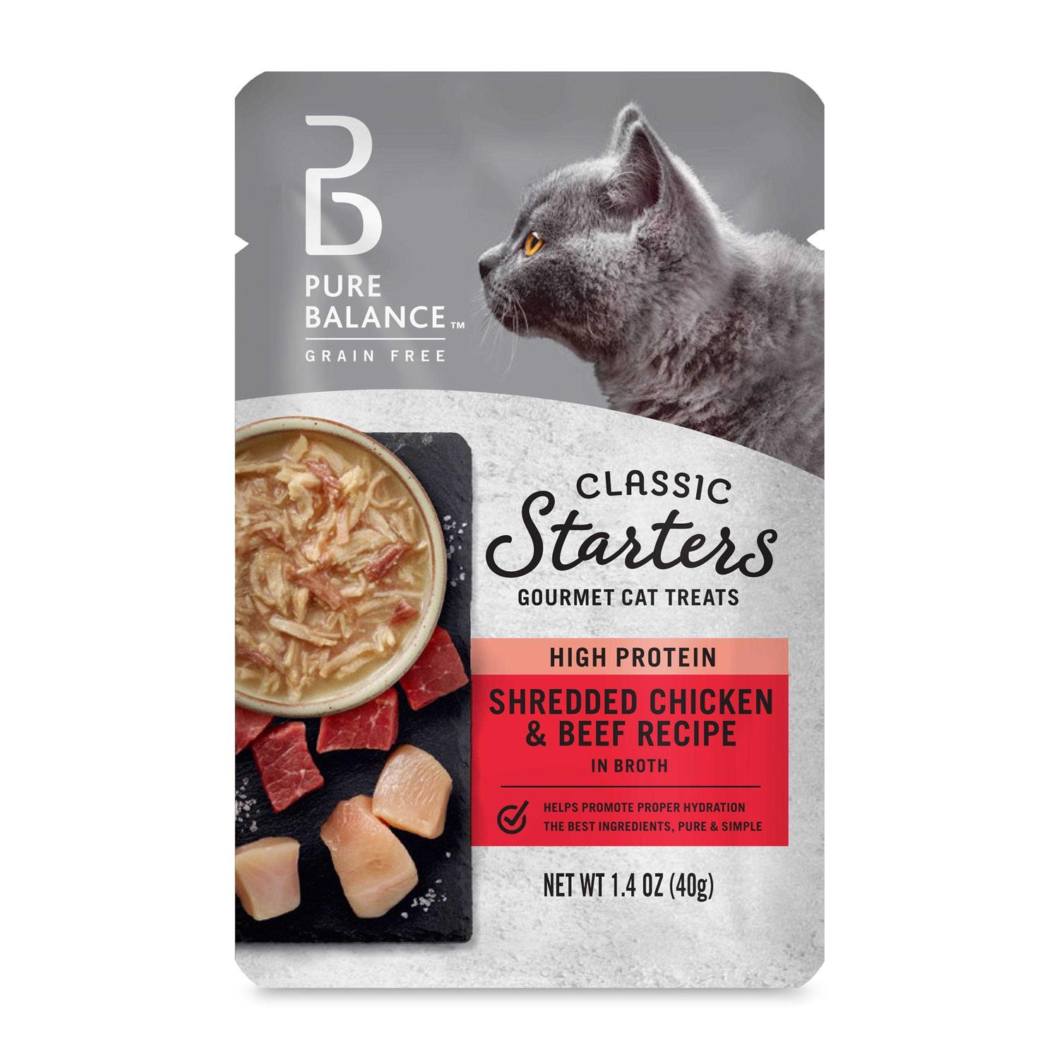Pure Balance Classic Starters Shredded Chicken & Beef Broth Gourmet Cat Treats - Healthber