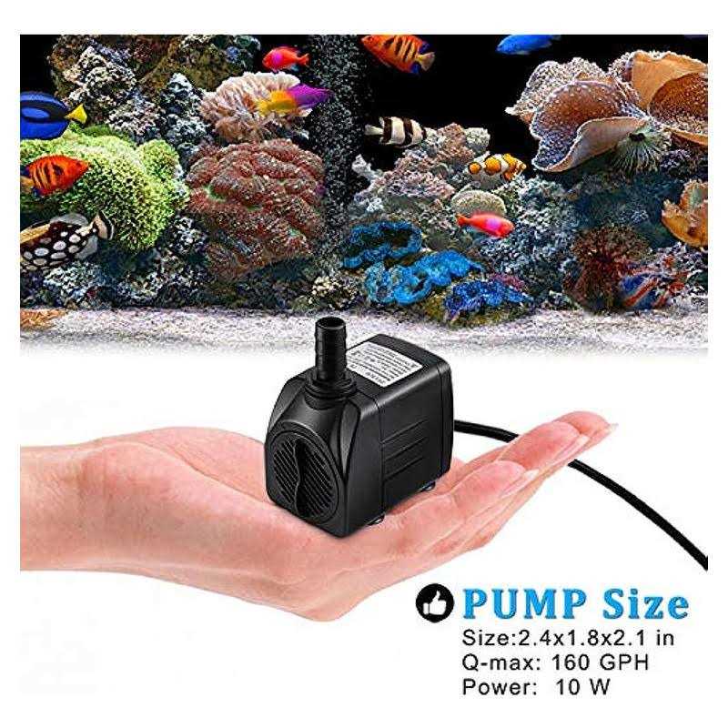 PULACO 10W 160GPH Submersible Pump with 3.3 ft Tubing for Aquariums - Healthber