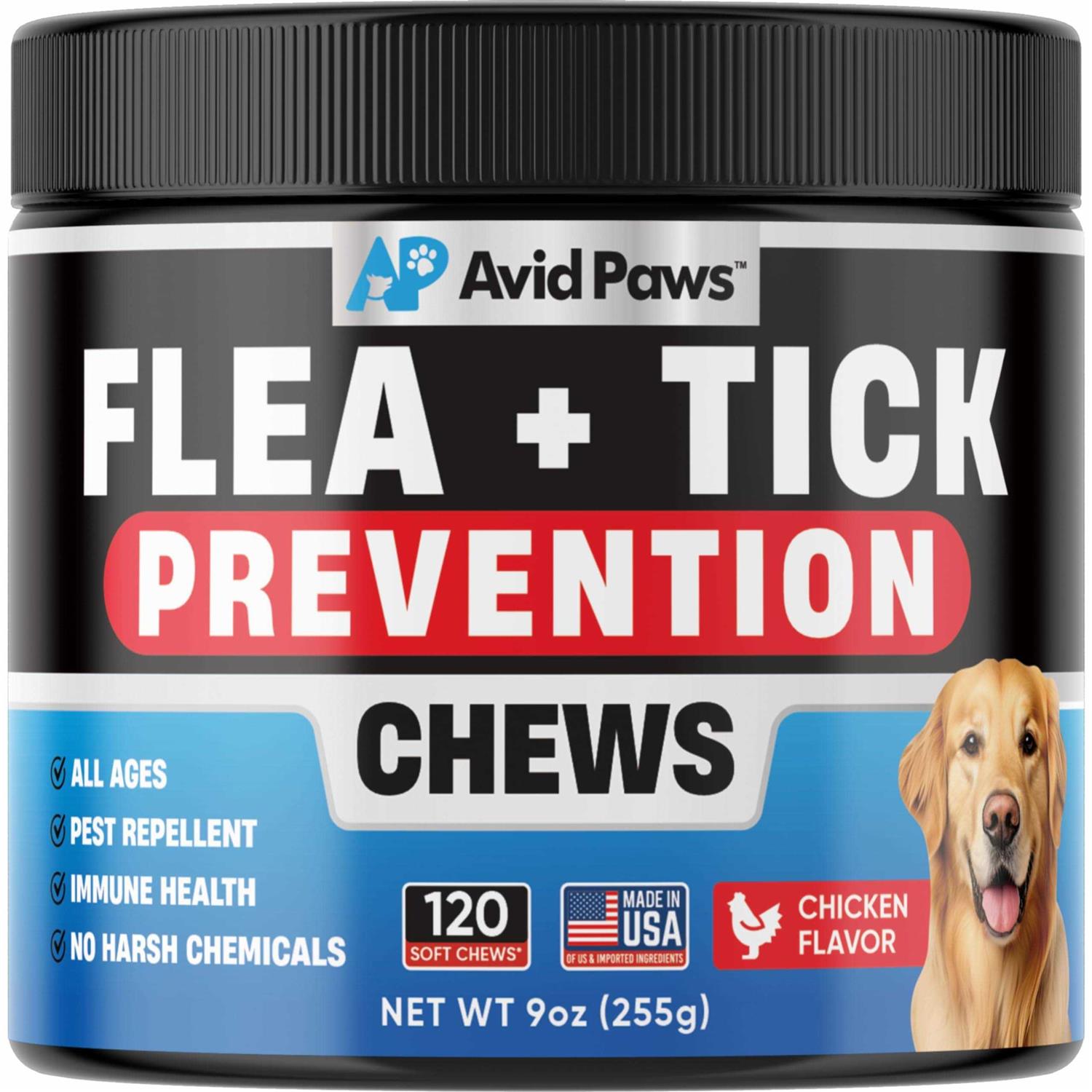 Avid Paws Dog Flea and Tick Treatment Chewable US Made Natural Flea and Tick Prevention for Dogs Chewable Tablets - Healthber