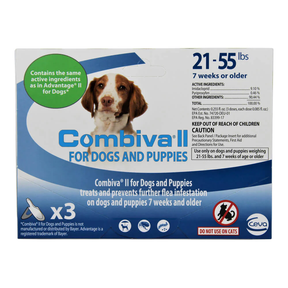 Combiva II for Dogs & Puppies, 21-55 lbs, 3 ct - Healthber