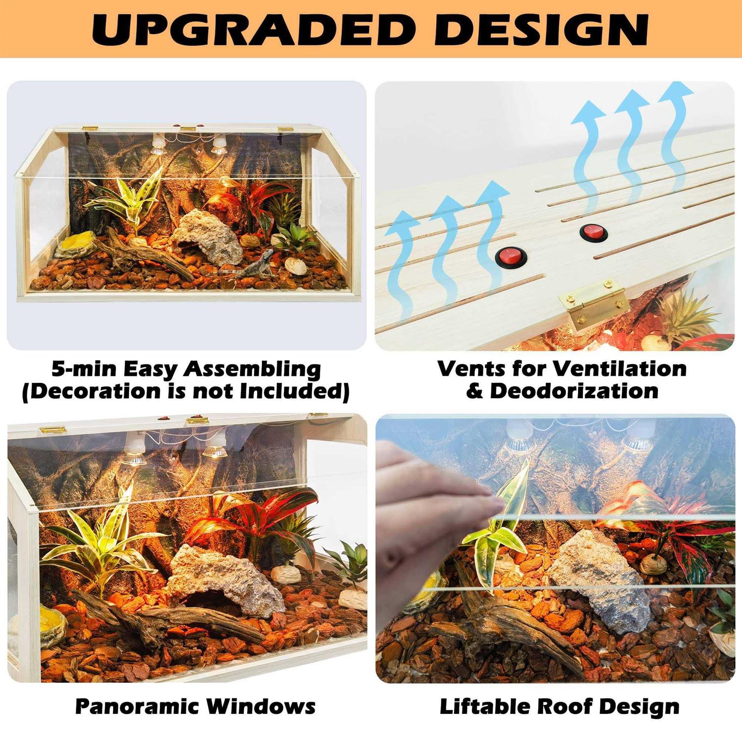 Prolee 21 Gallon to 68 Gallon Reptile Terrarium Tank Tank Bearded Dragon Tank with Roof Door - Healthber