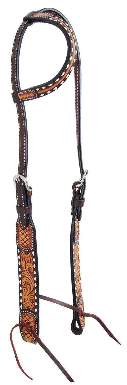 Rafter T Tooled Sunflower w/ Buckstitch One Ear Headstall - Healthber