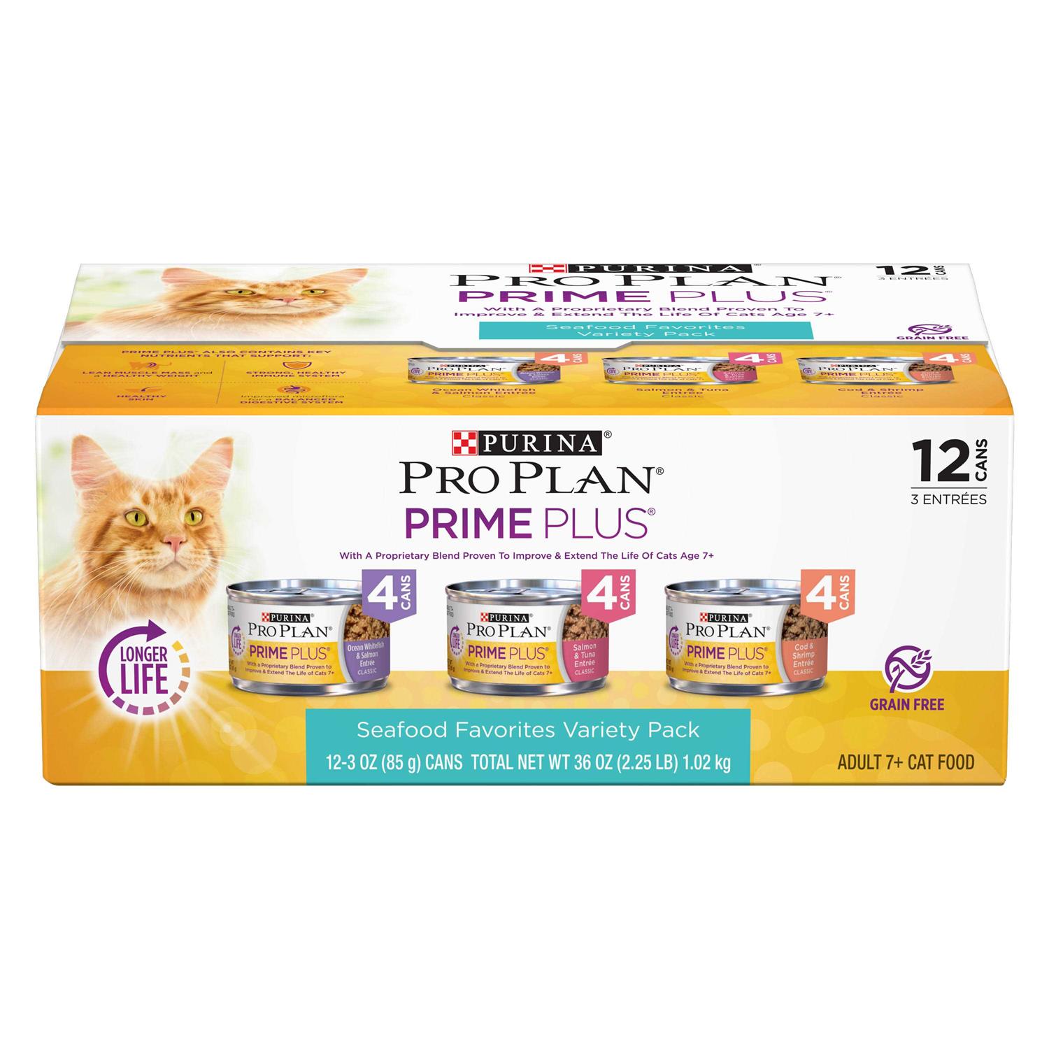 Purina Pro Plan Grain-Free Senior Pate Prime Plus Seafood Favorites Wet Cat Food Variety Pack - Healthber