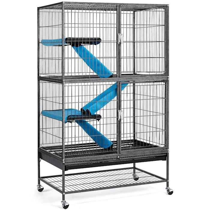 Topeakmart Hammered Black Rolling Metal Small Animal Cage with Removable Ramp - Healthber