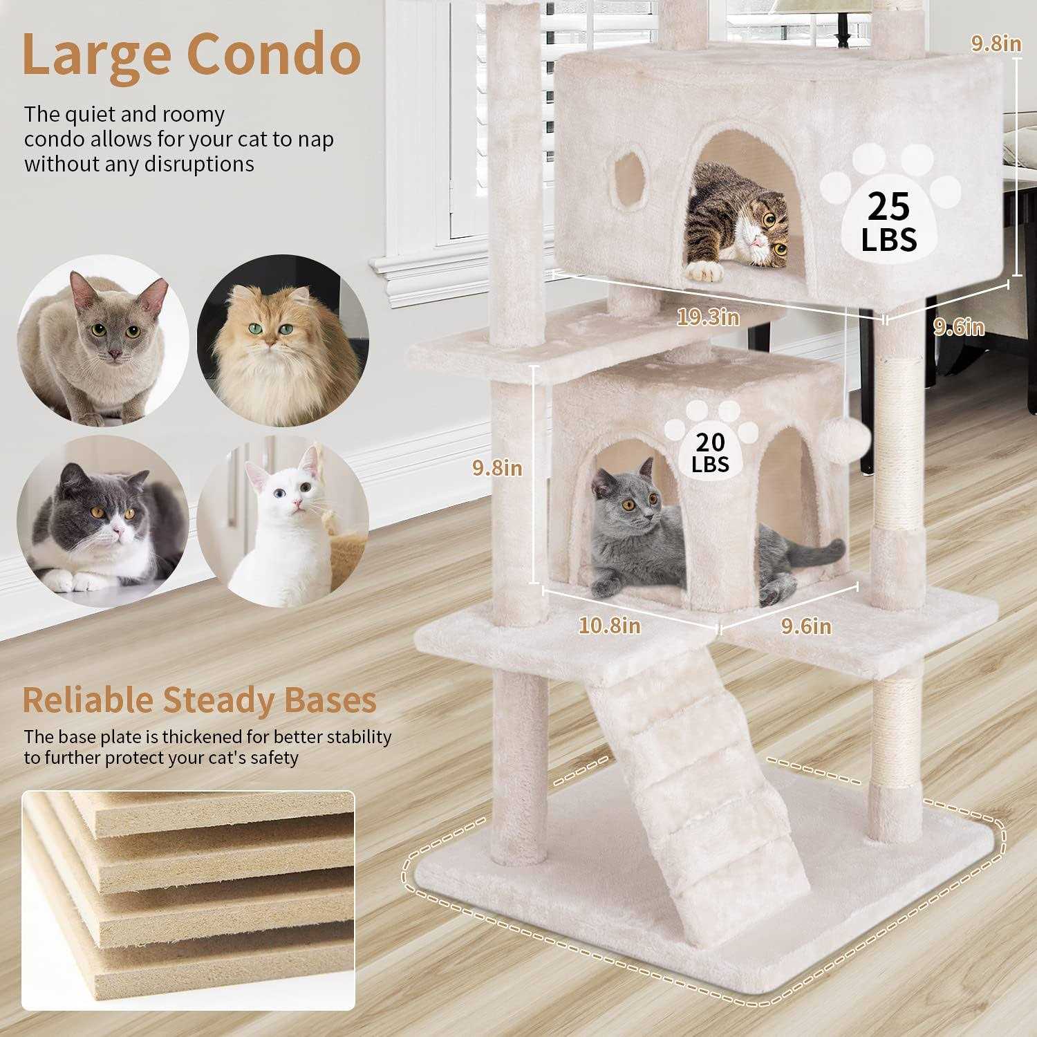 PayLessHere Cat Tree 54in Cat Tower with Cat Scratching Post,Multi-Level Cat Condo Stand House Furniture Kitty Activity Center with Furry Ball Toys - Healthber