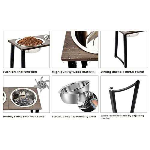 ADENGL Elevated Dog Bowls for X-Large and Large Dogs Raised Dog Bowl Stand with 2 X-Large Stainless Steel Bowls and Slow Feeder - Healthber